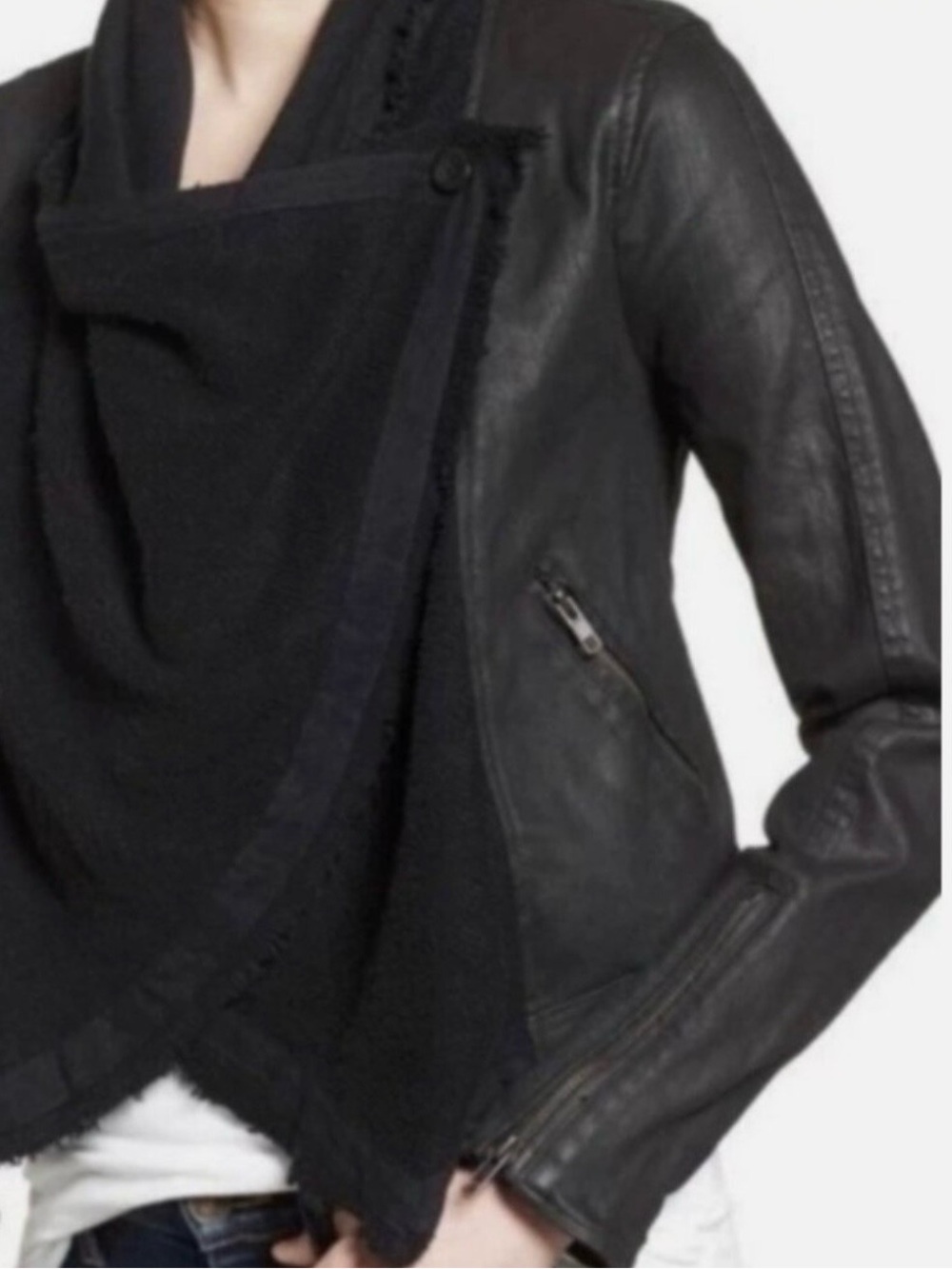 Free People Unique Black Faux-Leather Zip Moto Jacket